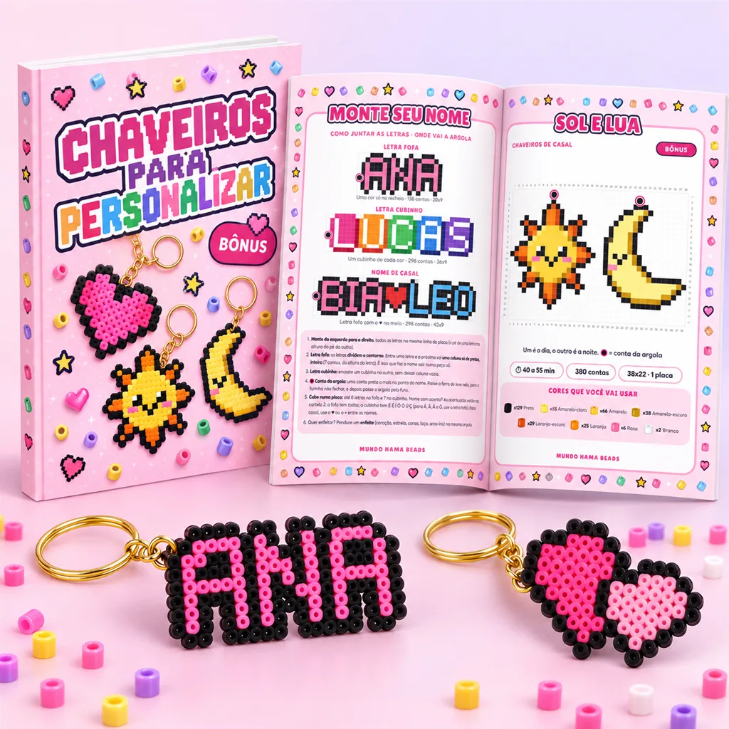 Apostila Chaveiros para Personalizar aberta, com chaveiros prontos