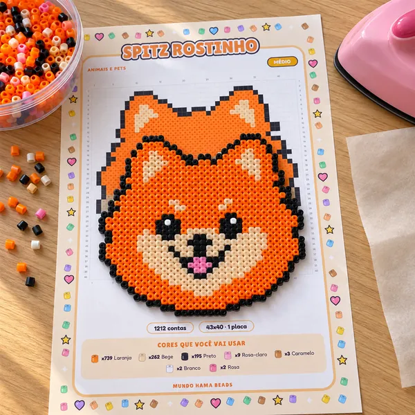 Spitz em Hama Beads sobre o molde impresso