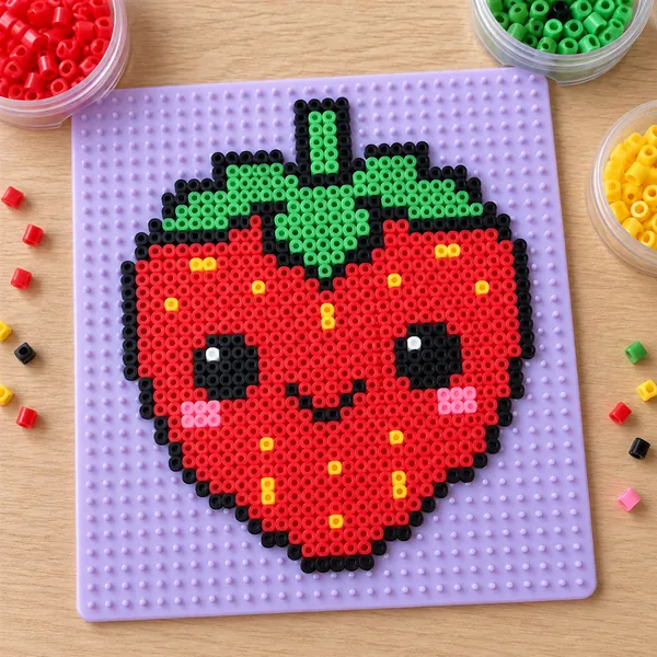 Morango kawaii em Hama Beads